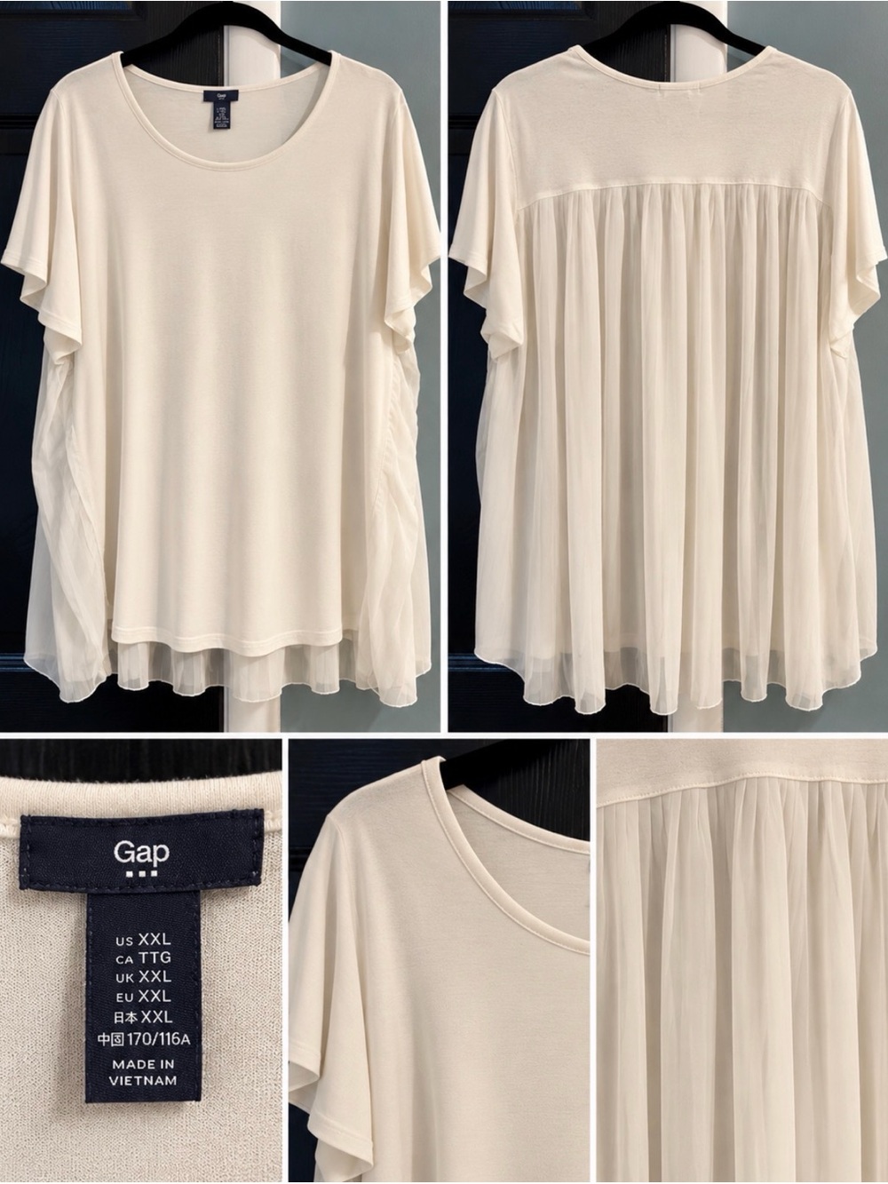 GAP Women's Cream Layered Chiffon-Back Short Sleeve Tunic
